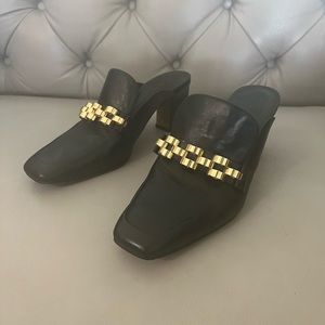 Veronica Beard Leather Mules with Gold design Size:  10